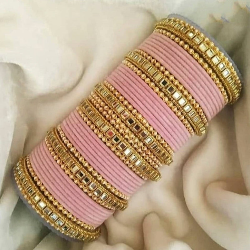 Martina Jewels Pack Of 6 Traditional Gold Plated Thread & Polki Pearl Bangles Set - BG-127