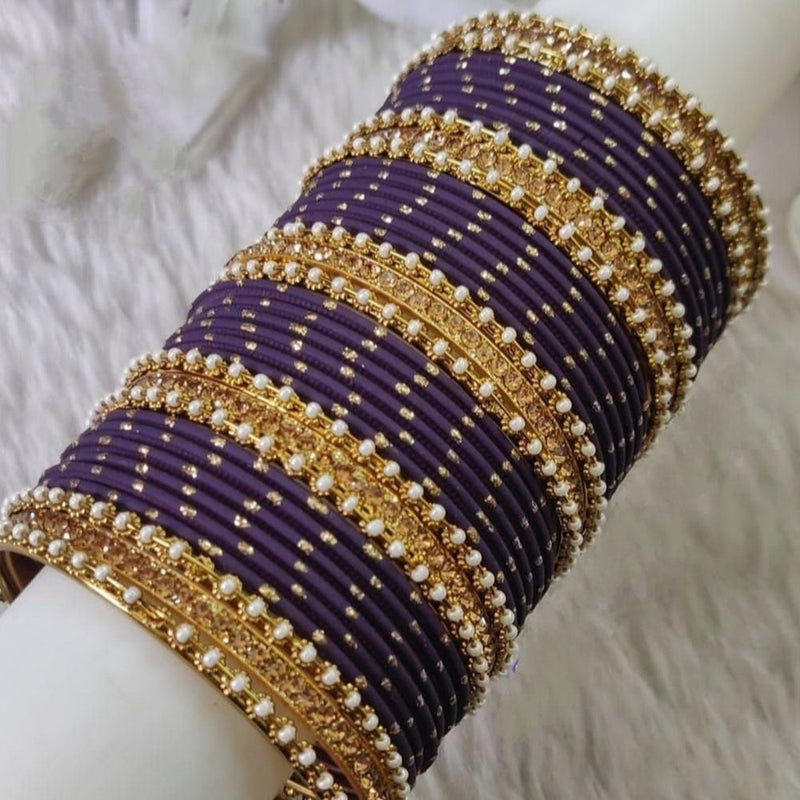 Martina Jewels Pack Of 6 Traditional Gold Plated Thread & Polki Pearl Bangles Set - BG-129