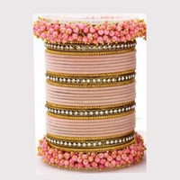 Martina Jewels Pack Of 6 Traditional Gold Plated Thread & Polki Pearl Bangles Set - BG-130