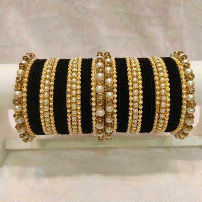 Martina Jewels Pack Of 6 Traditional Gold Plated Thread & Polki Pearl Bangles Set - BG-132