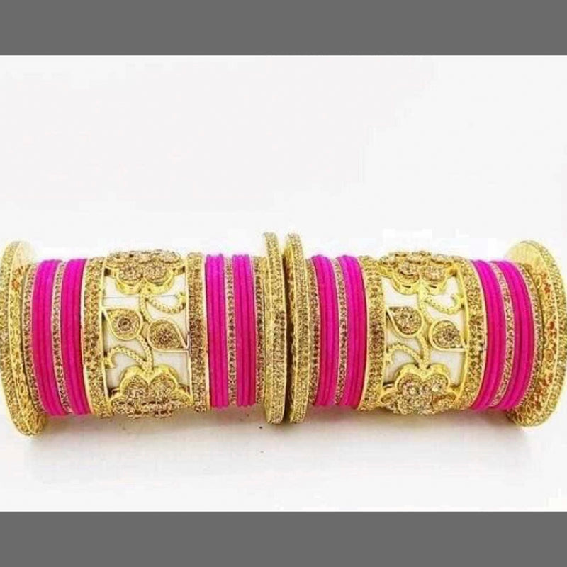 Martina Jewels Pack Of 6 Traditional Gold Plated Thread & Stone Bangles Set