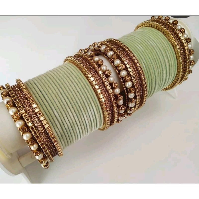 Martina Jewels Pack Of 6 Traditional Gold Plated Thread & Austrian Stone Bangles Set