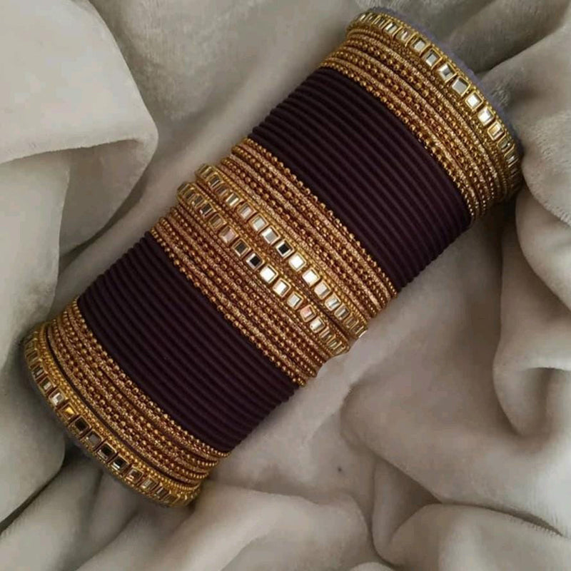 Martina Jewels Pack Of 6 Traditional Gold Plated Thread & Kundan Stone Bangles Set - BG-146