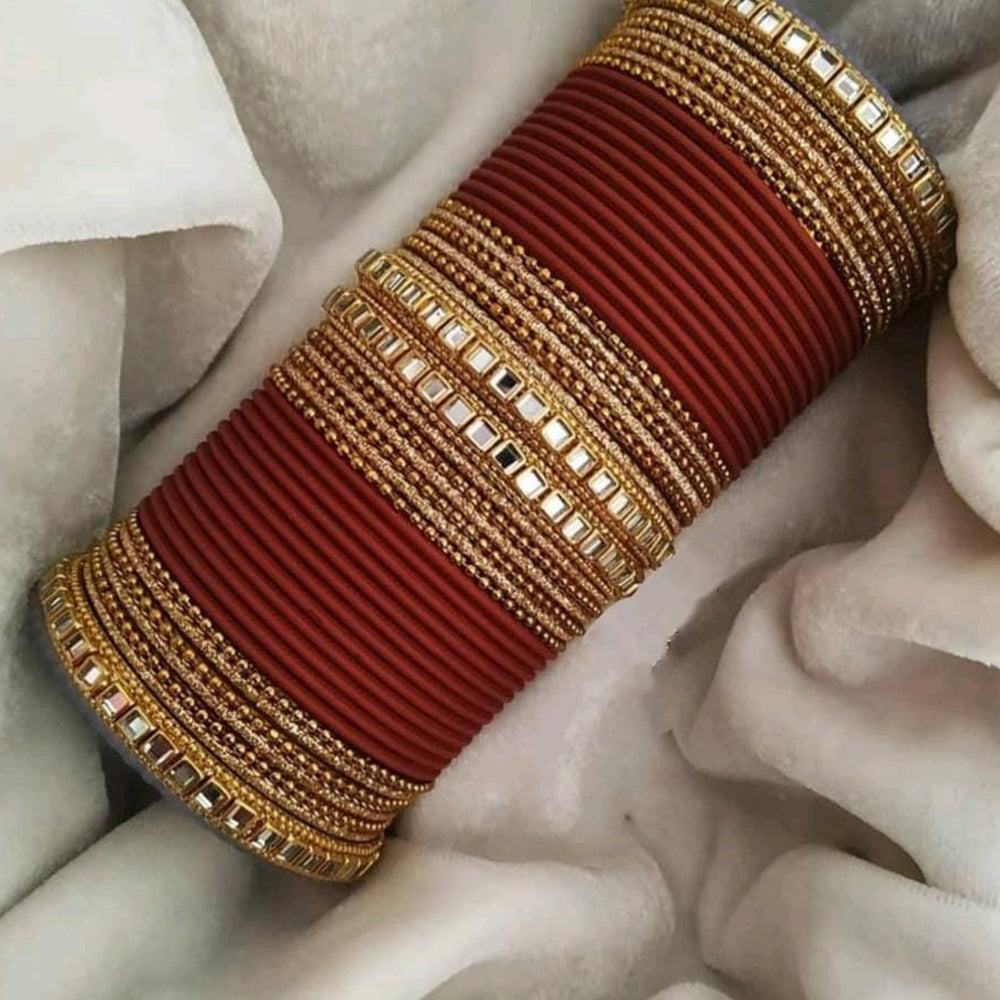 Martina Jewels Pack Of 6 Traditional Gold Plated Thread & Kundan Stone Bangles Set - BG-146