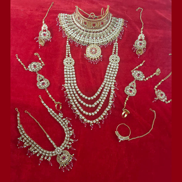 Bajarang Art Gold Plated Designer Pink Bridal Jewellery Set-BJBRIDAL01