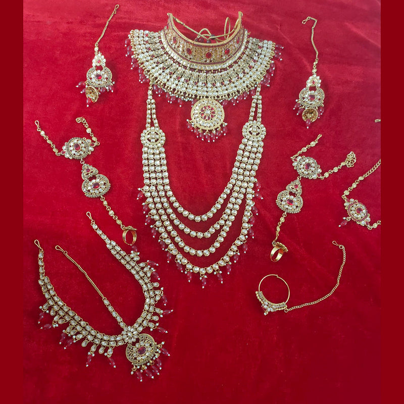 Bajarang Art Gold Plated Designer Pink Bridal Jewellery Set-BJBRIDAL01
