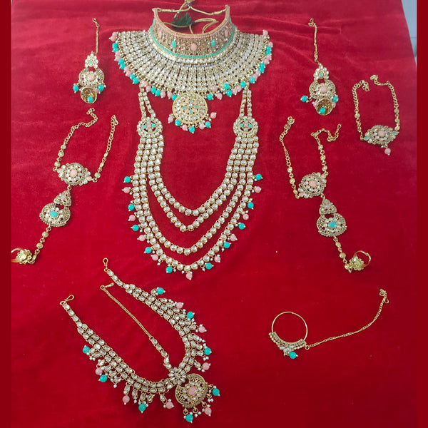 Bajarang Art Gold Plated Designer Mint Green & Peach Bridal Jewellery Set-BJBRIDAL03