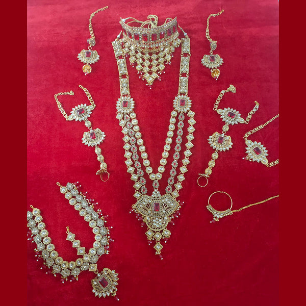 Bajarang Art Gold Plated Designer Traditional Dark Pink Bridal Jewellery Set-BJBRIDAL07