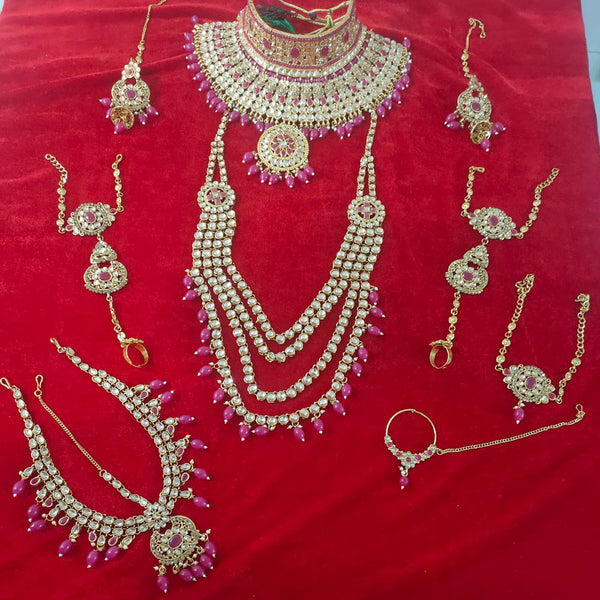 Bajarang Art Gold Plated Designer Dark Pink Bridal Jewellery Set-BJBRIDAL09