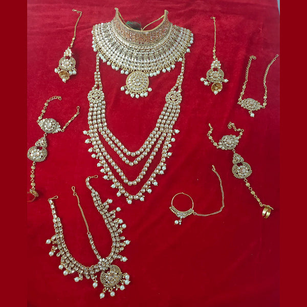 Bajarang Art Gold Plated Designer White Bridal Jewellery Set-BJBRIDAL10