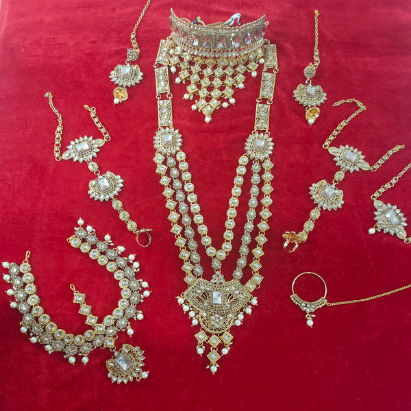 Bajarang Art Gold Plated White Bridal Jewellery Set-BJBRIDAL13
