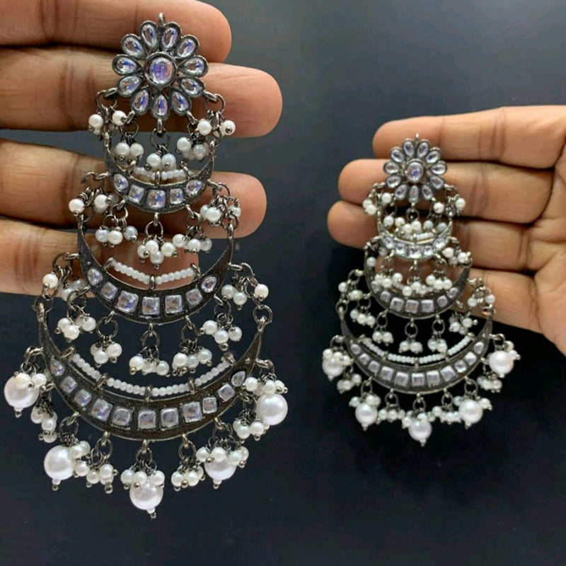 Blythediva Silver Plated Pack Of 3 Kundan Stone Dangler Earrings