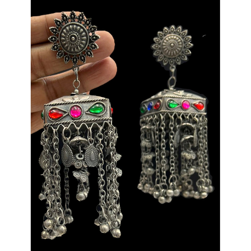 Blythediva Pack Of 3 Oxidised Plated Kundan Stone Jhumki Earrings