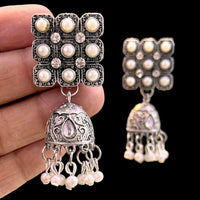 Blythediva Pack Of 3 Oxidised Plated Pearl Jhumki Earrings