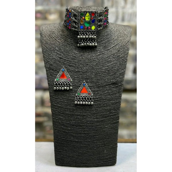 Blythediva Oxidised Plated Multi Color Pack Of 3 Choker Necklace Set