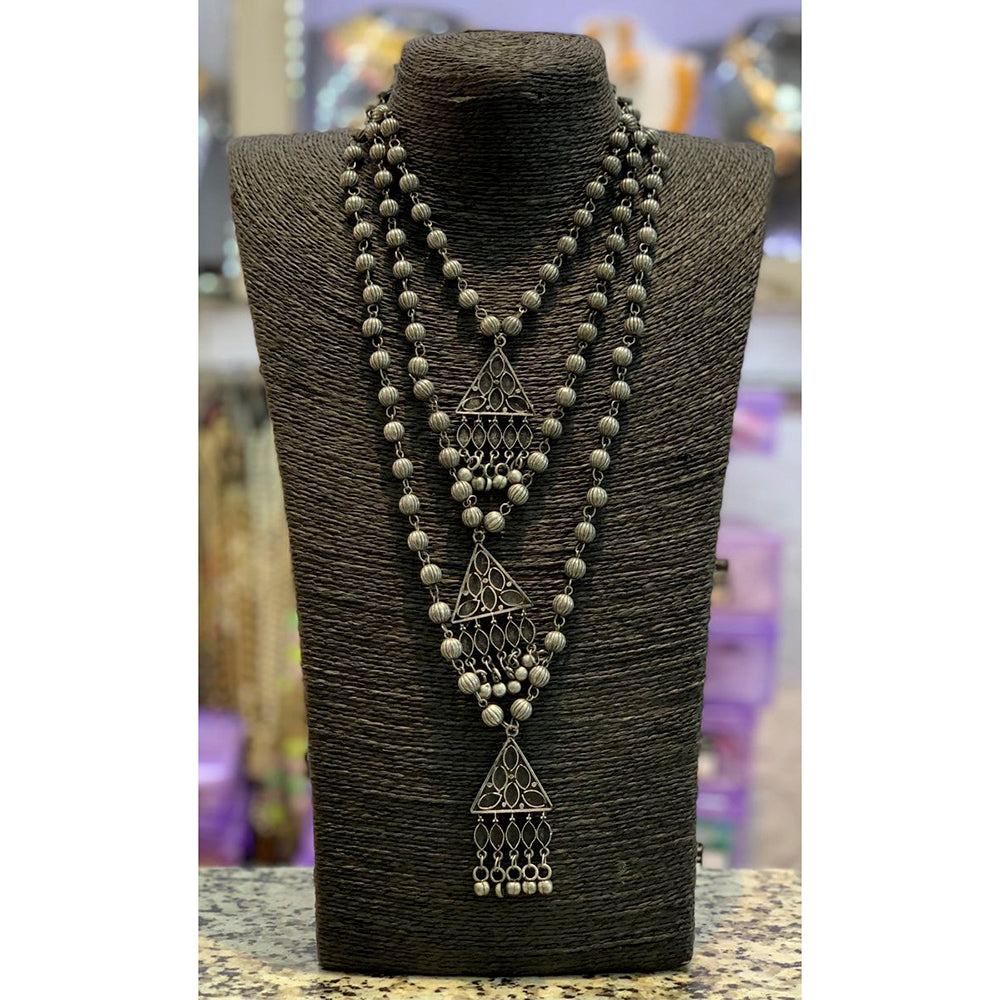 Blythediva Oxidised Plated Pack Of 3 Three  Line Long Necklace Set