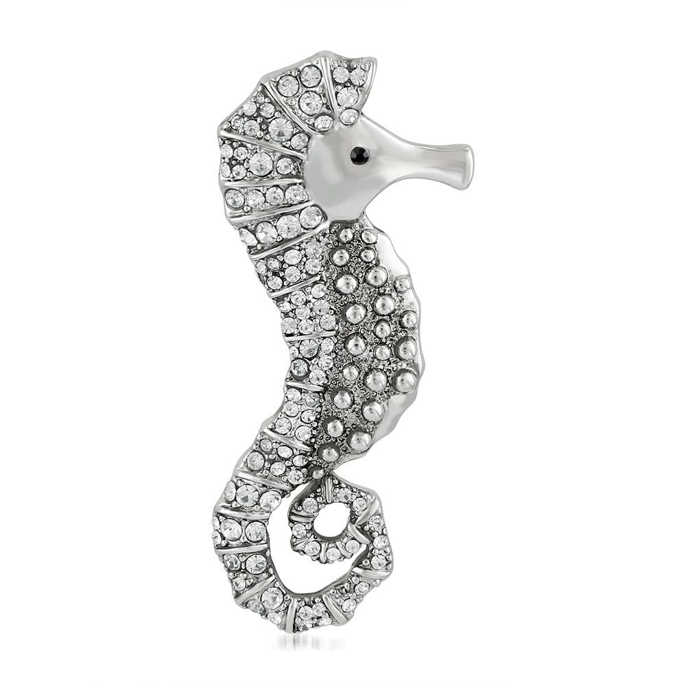 Mahi Gleaming Crystal Sea Horse Unisex Lapel Pin