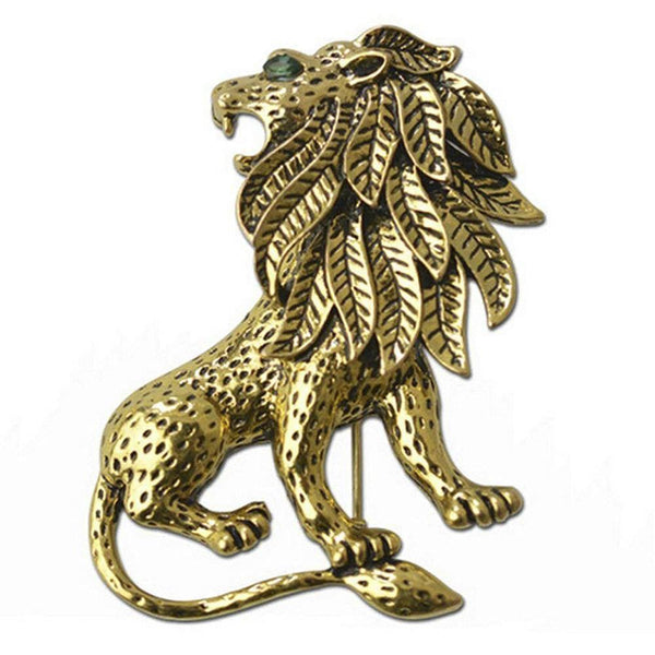 Mahi Gold Antique Vintage Unisex Lion Brooch Pin for Suit Clothing