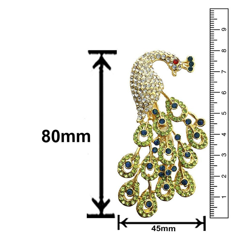 Mahi Gold Plated Plated Green Crystal Studed Peacock Brooch For Women