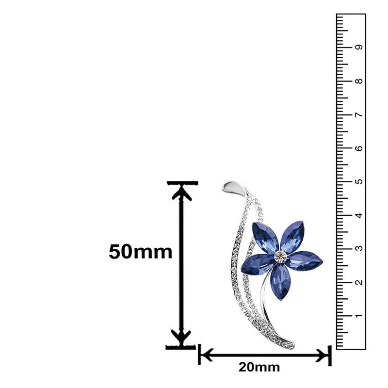 Mahi Rhodium Plated Floral Designer Montana Blue Crystal Brooch for girls and women