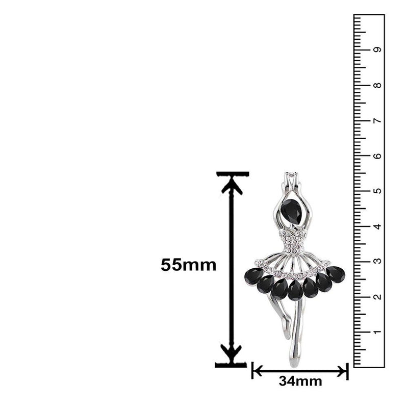 Mahi Rhodium Plated Partywear Dancing Angel Black Crystal Brooch for Women