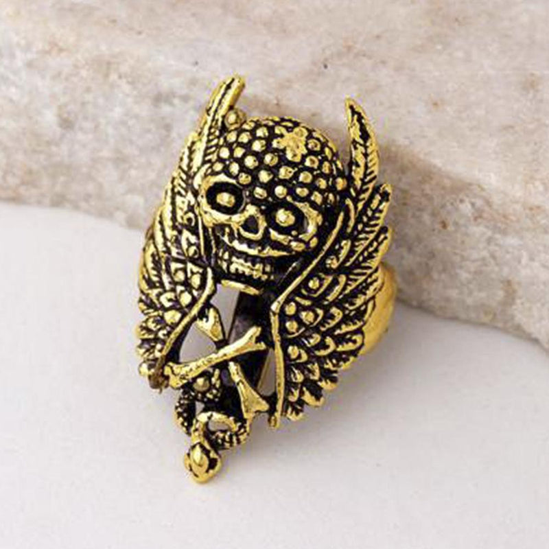 Mahi Gold Plated Skull Bones and Wings Shirt Stud Brooch Pin for Men (BP1101045G)