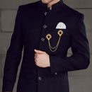 Mahi Gold Plated White Crystal Metal Engraving Dual Layer Chain Brooch for Men (BP1101058G)