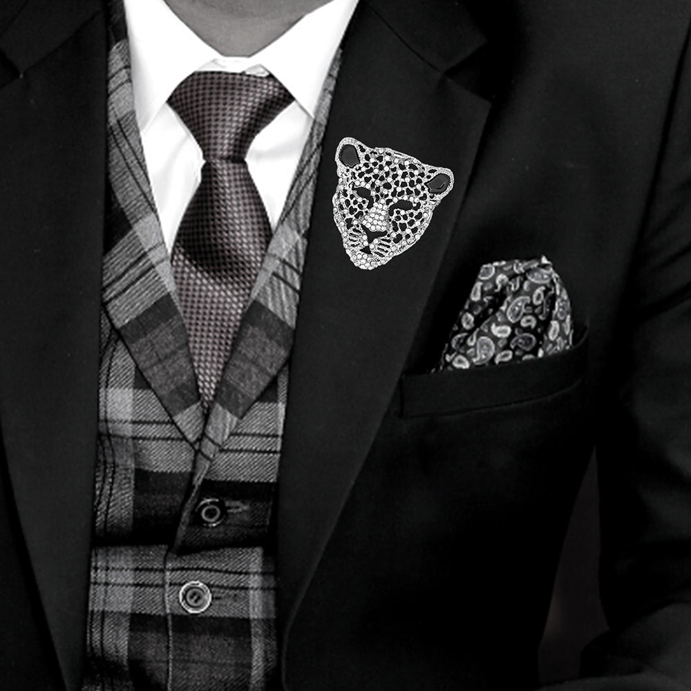 Mahi Rhodium Plated Lion Face Shaped Crystal Stone Studded Brooch / Lapel Pin for Men (BP1101080R)