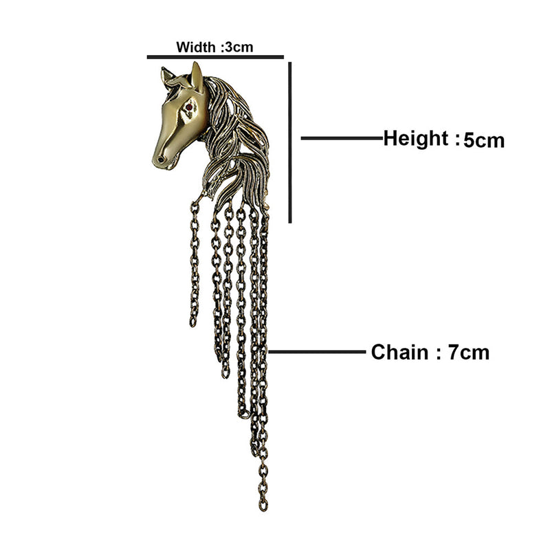 Mahi Antique Gold Plated Horse Shaped Tassel Chain Sherwani Brooch Pin for Men (BP1101103G)