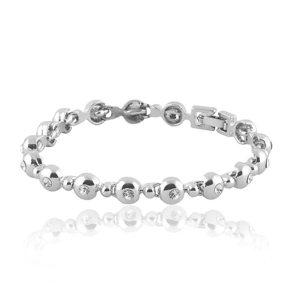 Mahi Rhodium Plated Round Balls Bracelet With Crystal For Women