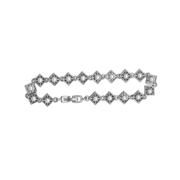 Mahi Crystal Square Pearl Rhodium Plated Bracelet For Women