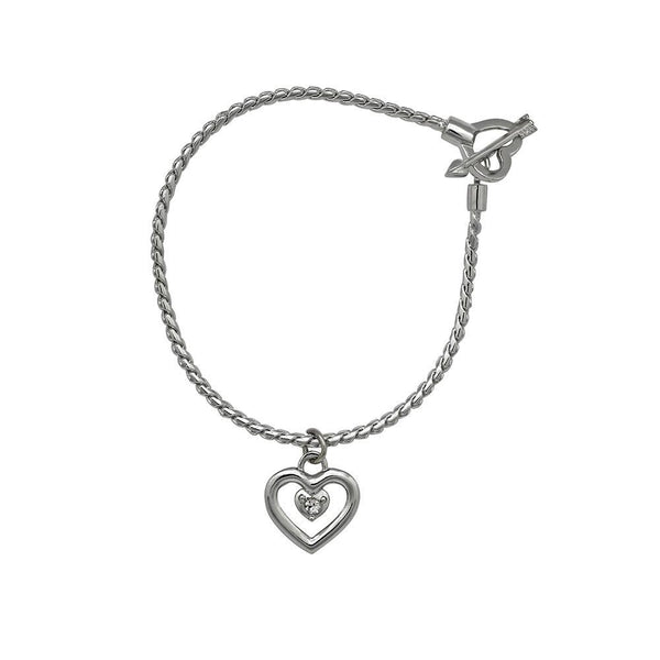 Mahi Valentine Crystal White Heart Rhodium Plated Bracelet For Women