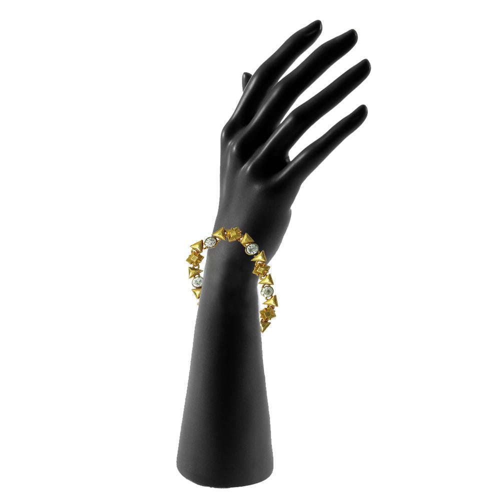 Mahi Crystal Black White Geometric Gold Plated Bracelet For Women