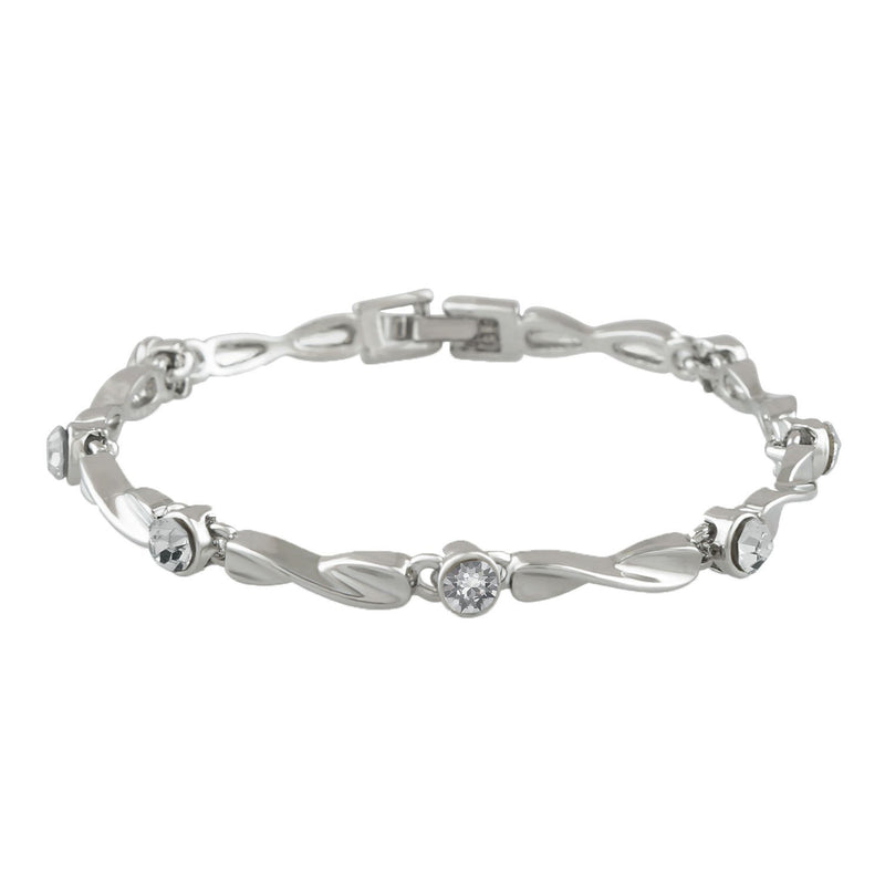 Mahi Rhodium Plated Delicate White Crystal Bracelet for girls and women - BR1100341RWhi