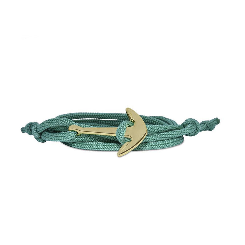 Mahi Anchor In Loop Gold Plated Adjustable Green Rope Style Unisex Bracelet