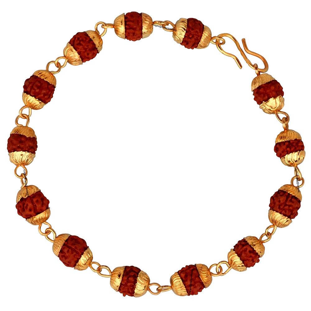 Mahi Rudraksh Bracelet with Golden Cap for Men and Women (BR1100421G)