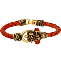 Mahi Lord Shiv Trishul Damru Narasimha Rudraksh Leather Bracelet Kada for Men (BR1100424G)