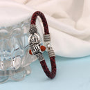 Mahi Rudraksh Lord Shiv Trishul Mahakal Damru Designer Oxidized Leather Kadas Bracelet Cuff for Men (BR1100425R)