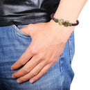 Mahi Rudraksh Trishul Damroo Leather Kadas Bracelet Cuff for Men (BR1100427G)