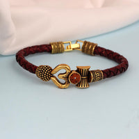 Mahi Rudraksh Trishul Damroo Leather Kadas Bracelet Cuff for Men (BR1100427G)