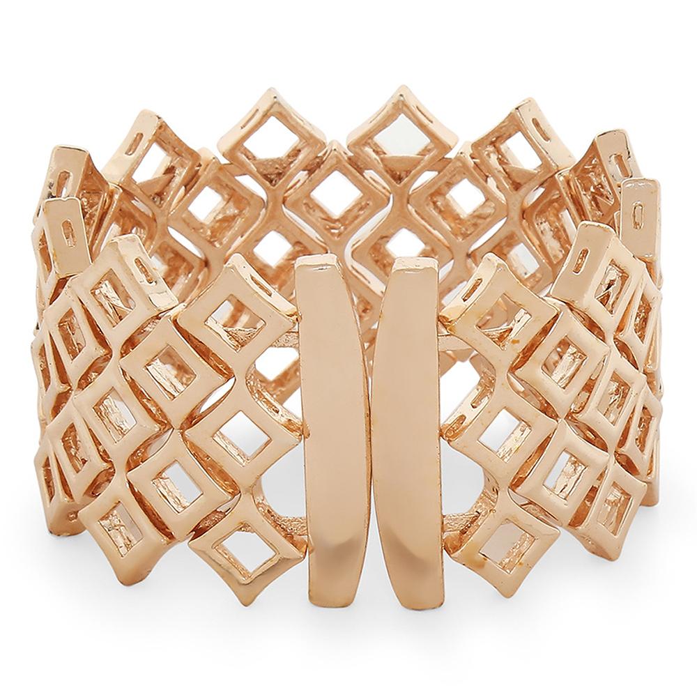 Mahi Squarish Rose Gold Plated Cuff Kada Bracelet with Pink Crystals for Women (BR1100442Z)