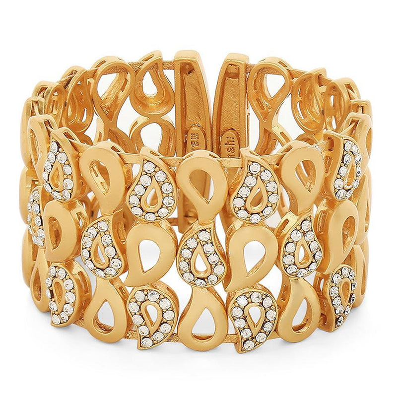 Mahi Paisley Broad Kada Cuff Bracelet with White Crystals for Women (BR1100443G)