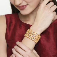 Mahi Aureole Kada Cuff Bracelet with White Crystals for Women (BR1100445G)