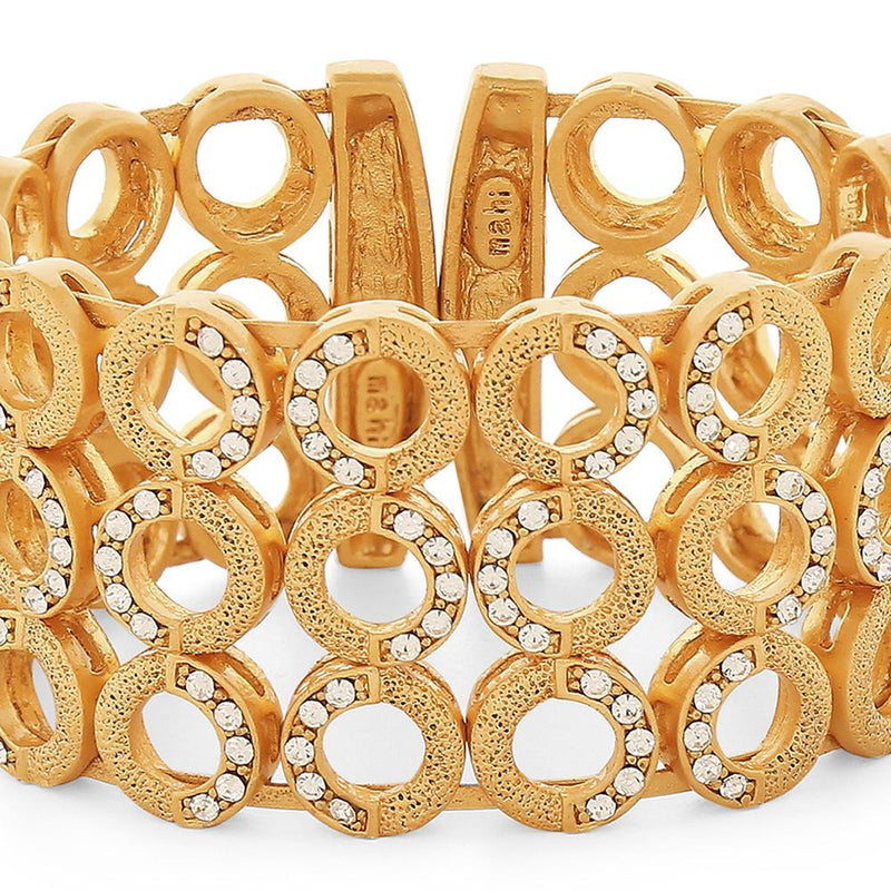 Mahi Aureole Kada Cuff Bracelet with White Crystals for Women (BR1100445G)