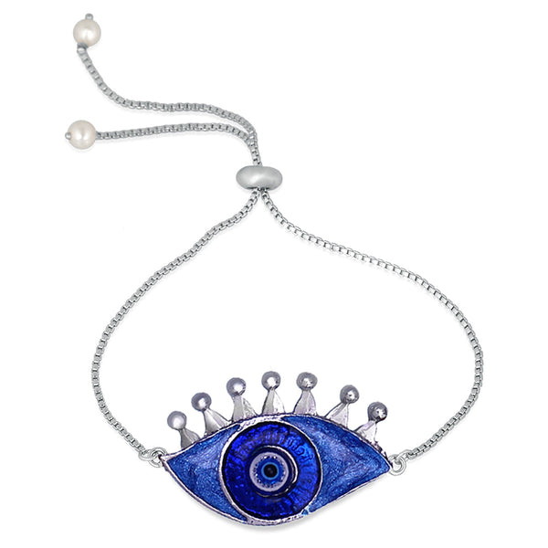 Mahi Silver Color Blue Meenakari work Evil Eye Adjustable Bracelet for Girls (BR1100467R)
