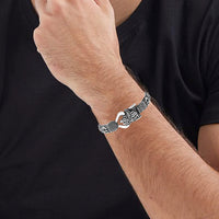 Mahi Silver Oxidised Plated Trishul Mahakal Bracelet Kada for Mens (BR1100475R)