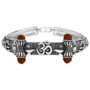 Mahi Silver Oxidised Plated Shivlinga OM Trishul Rudraksha Bracelet Kada for Mens (BR1100477R)