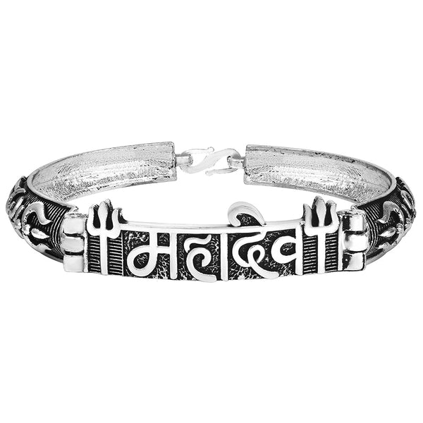 Mahi Silver Oxidised Plated Mahadev and Trishul Bracelet Kada for Mens (BR1100479R)