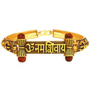 Mahi Antique Gold Plated Om Namo Shivay and Trishul Rudraksha Bracelet Kada for Mens (BR1100481G)