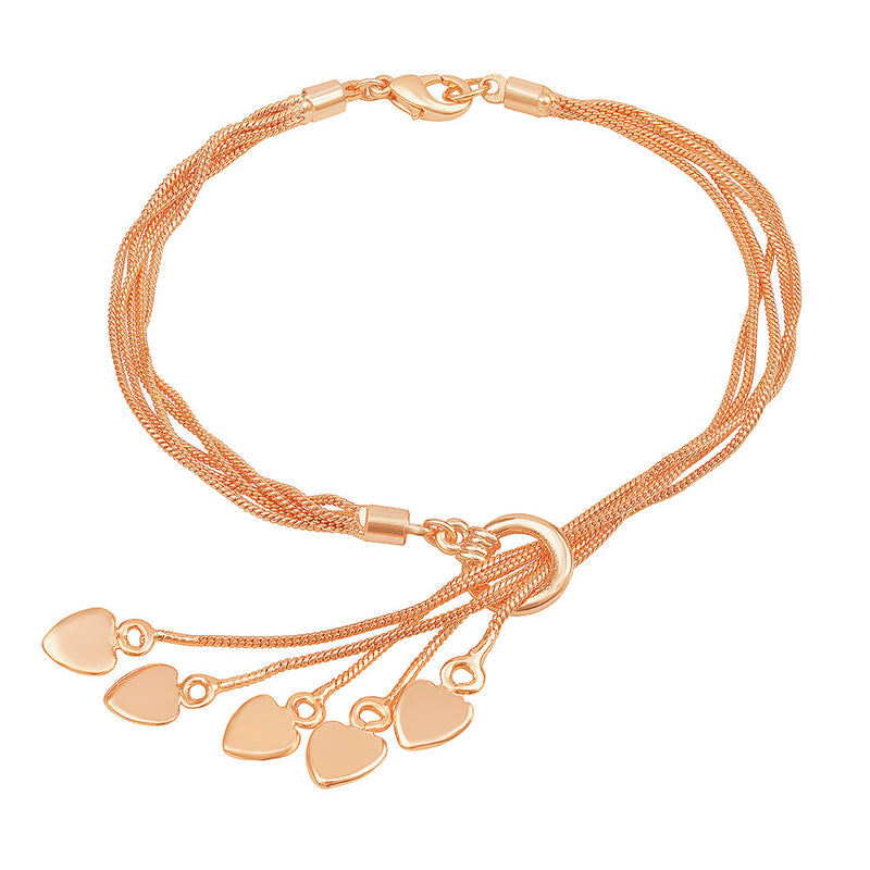 Mahi Valentine Special Layered Chain Heart Charm Rosegold Plated Bracelet for Girls (BR1100487Z)